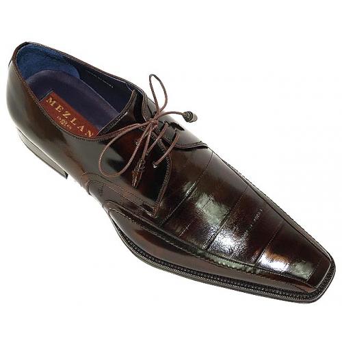 Mezlan "Turin" Brown Genuine Eel And Polished Cordovan Leather Shoes